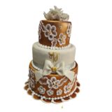 3-Tier White and Gold Wedding Cake