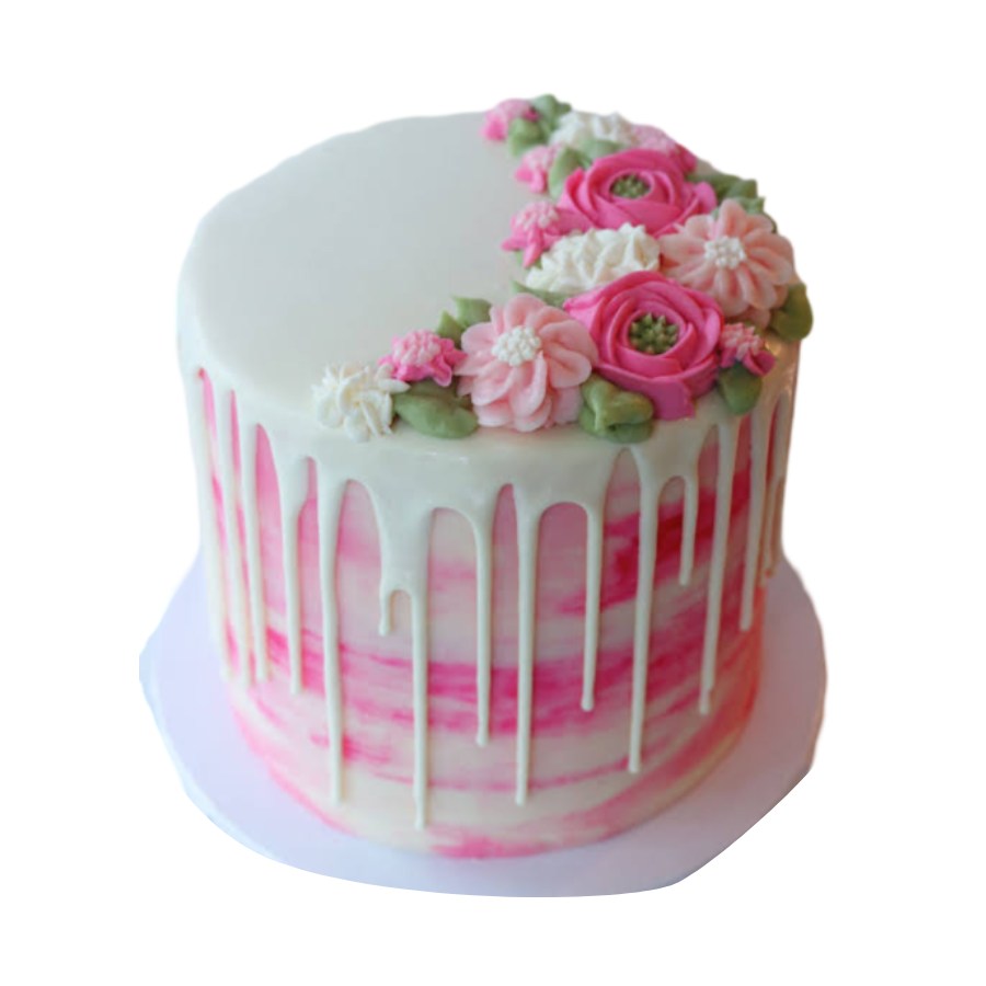 Elegant Pink and White Floral Birthday Cake