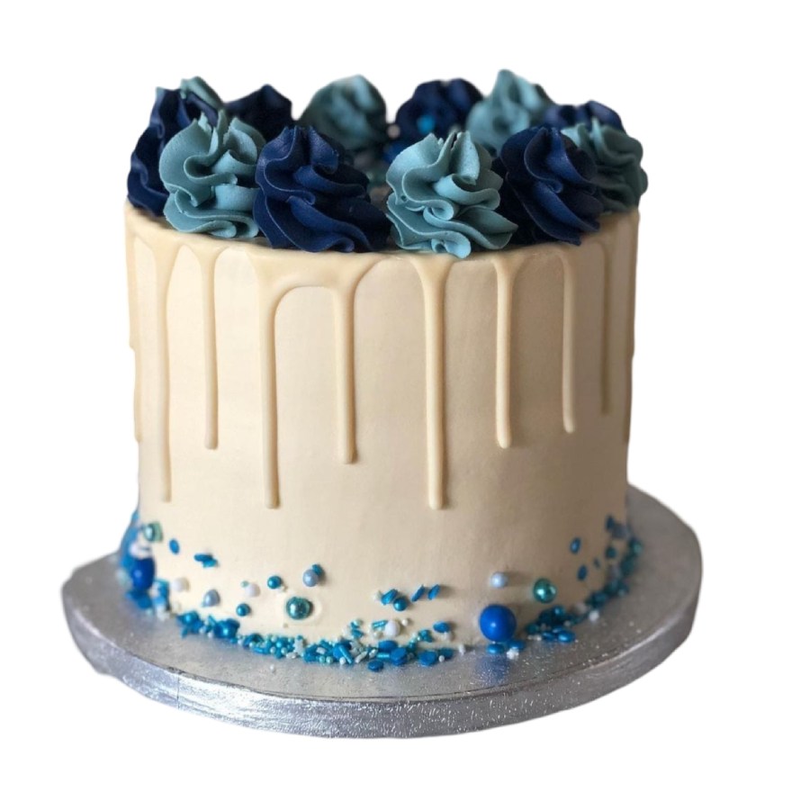 Blue and White Drip Birthday Cake